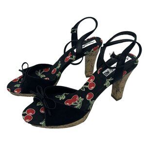 American Eagle 8.5 Cherry Open Toe Ankle Strap Heels Dance Rockabilly Cha Cha